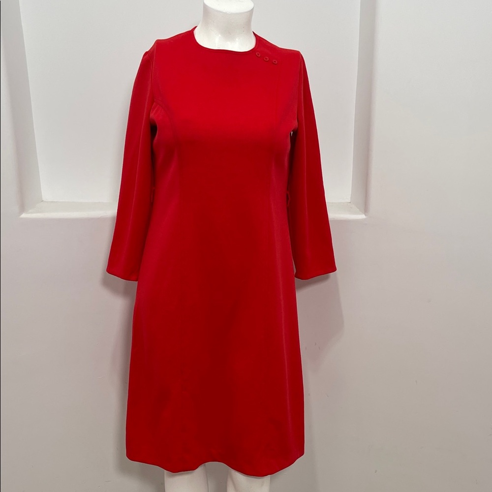 Minette Vintage 60’s Scarlet Red  Long Sleeve Midi Dress